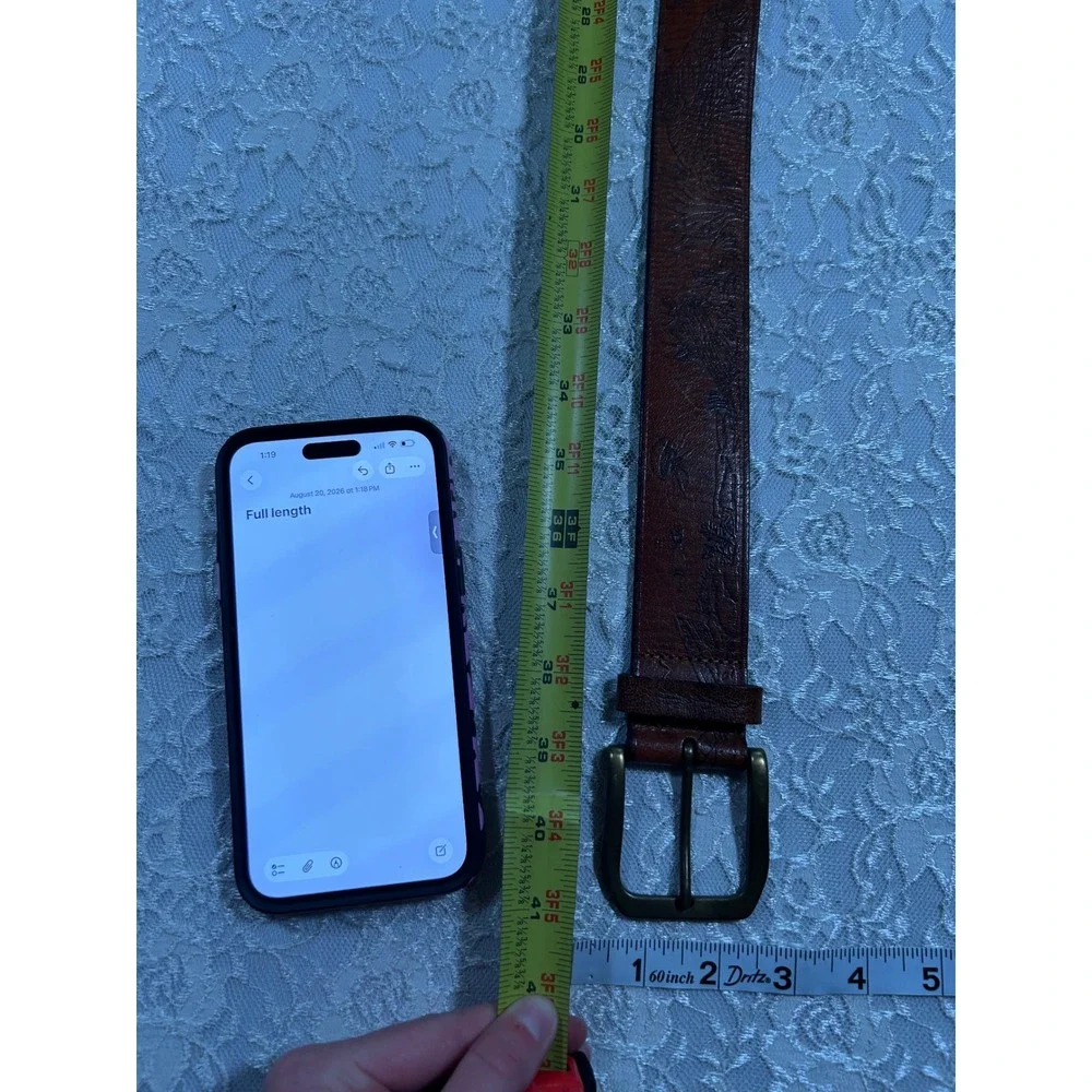 VTG Brown Embossed Leather Belt Nautical Costal Preppy Gorpcore Outdoors 32W